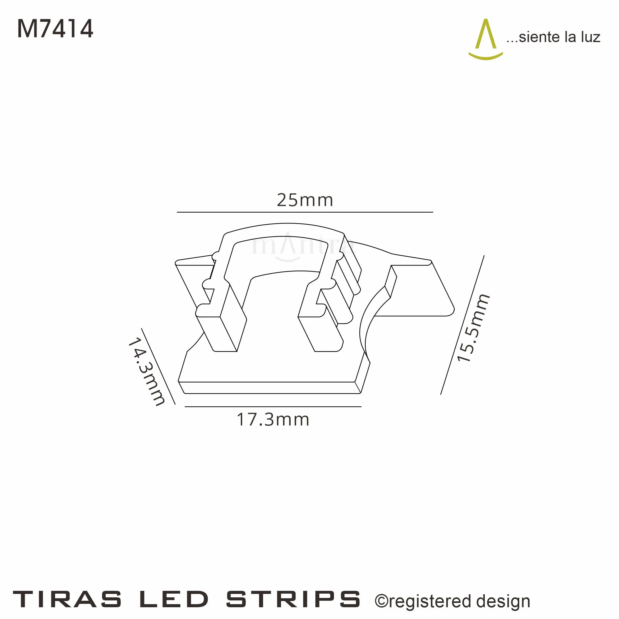Tiras 17.3 x 15.3mm Black Recessed Profile End Cap Without Hole (1pc) for M7408 M7414  Mantra Fusion Tiras LED Profile